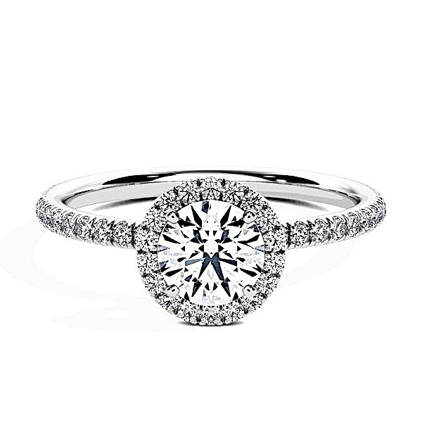 Engagement Ring White Gold - 0.78ct Diamonds - Model N°3411 Brilliant, Halo, Pavé