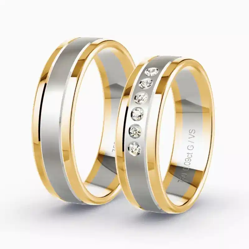 Wedding Rings Apricot Gold/Grey Gold - 0.09ct Diamonds - Model N°1301