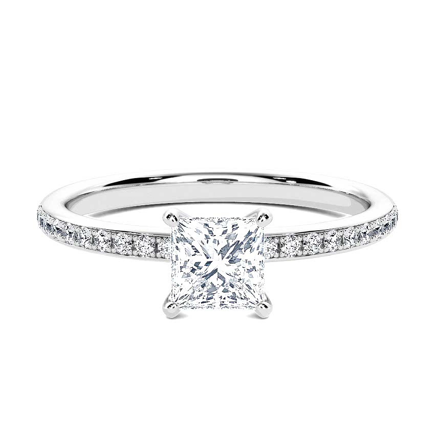 Engagement Ring Platinum - 0.35ct Diamonds - Model N°3013 Princess, Pavé