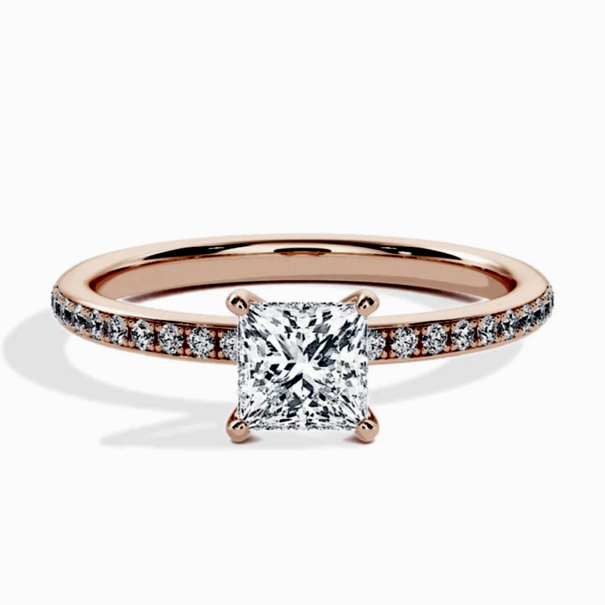 Engagement Ring Rose Gold - 0.35ct Diamonds - Model N°3013 Princess, Pavé