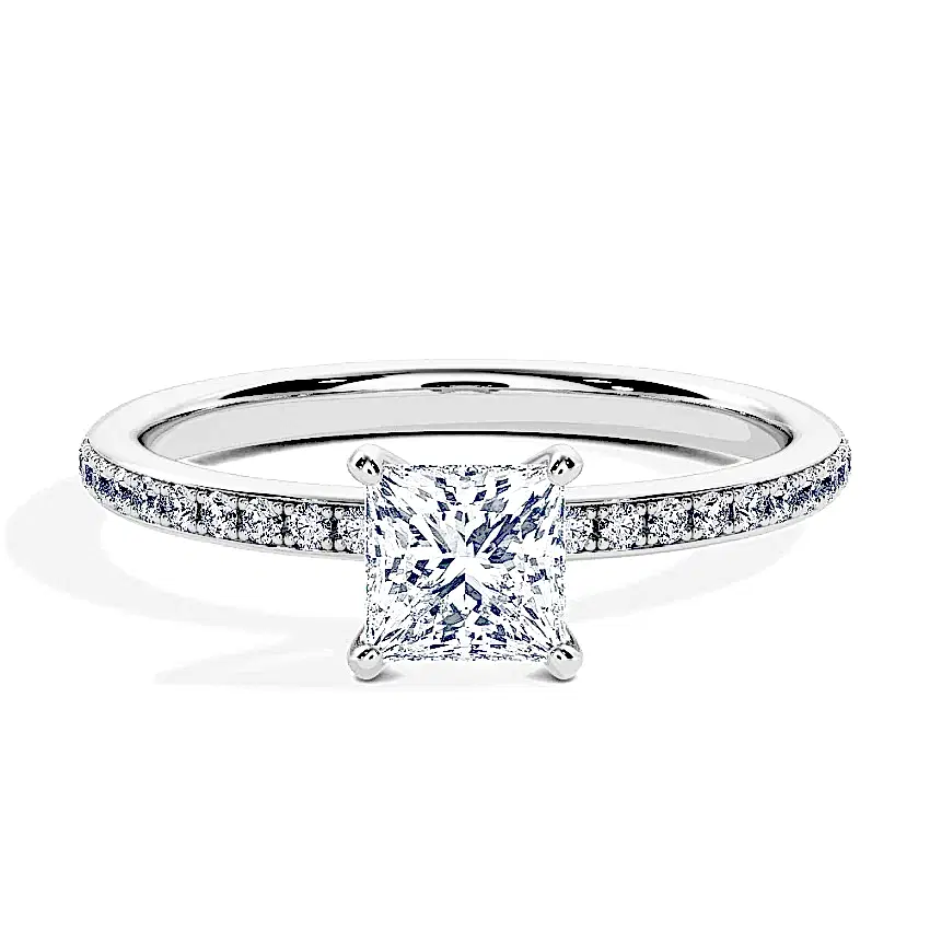 Engagement Ring White Gold - 0.35ct Diamonds - Model N°3013 Princess, Pavé