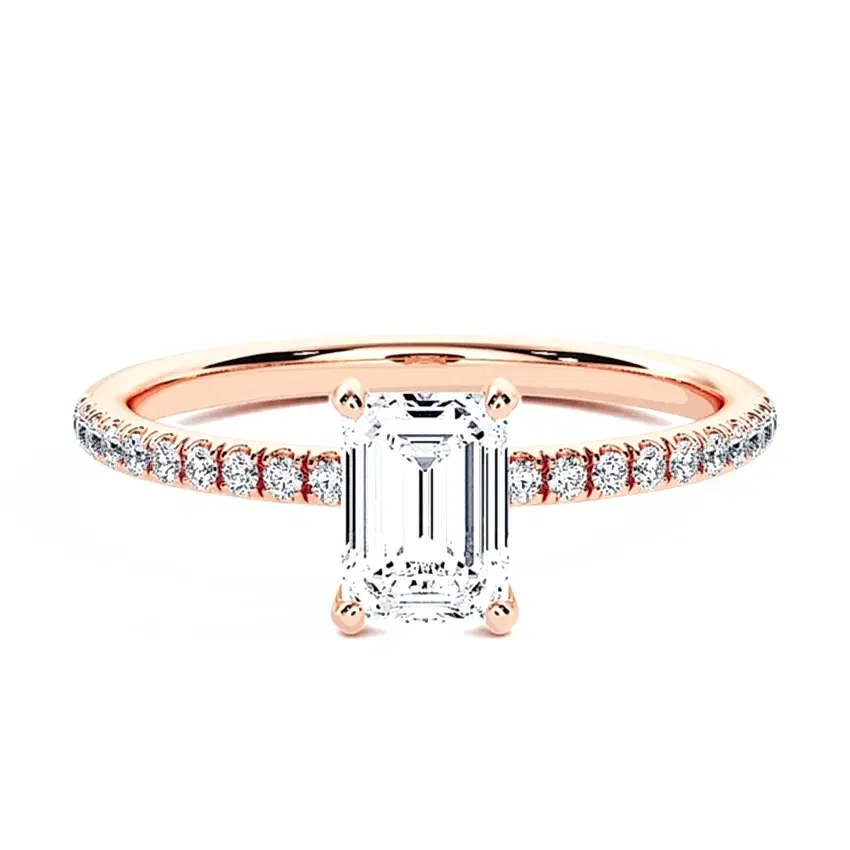 Engagement Ring Rose Gold - 0.50ct Diamonds - Model N°3013 Emerald, Pavé