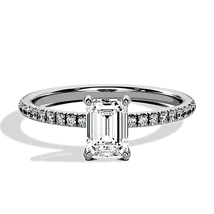 Engagement Ring White Gold - 0.50ct Diamonds - Model N°3013 Emerald, Pavé