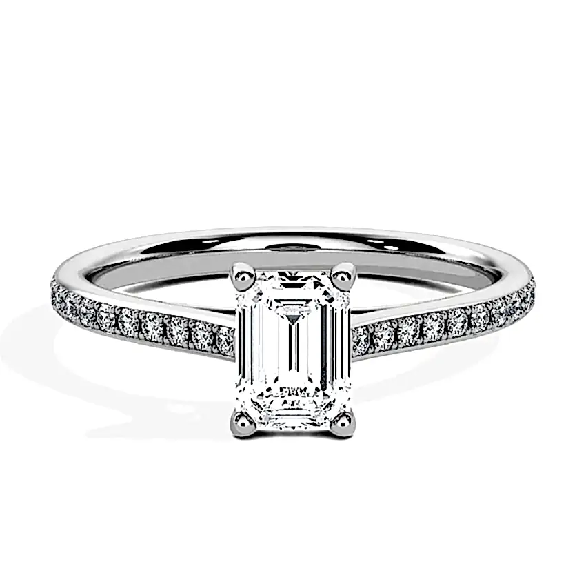 Engagement Ring Platinum - 0.50ct Diamonds - Model N°3015 Emerald, Pavé