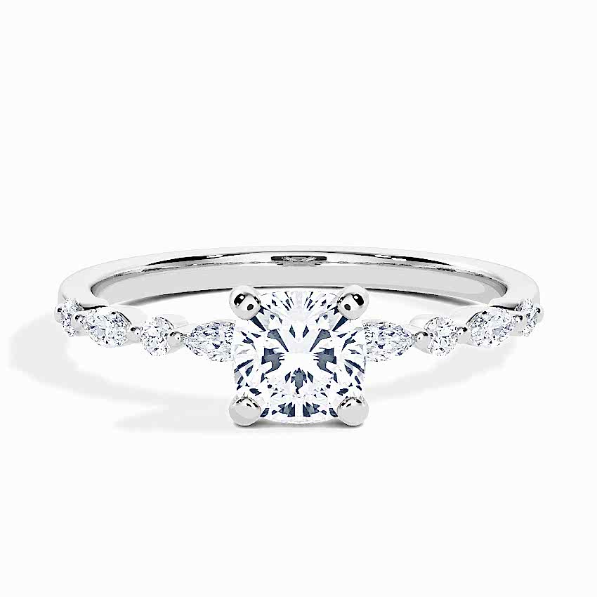 Engagement Ring White Gold - 0.74ct Diamonds - Model N°3018 Cushion, Side-Stone