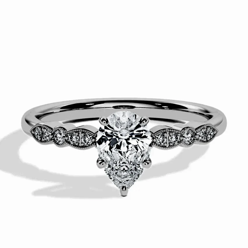 Engagement Ring White Gold - 0.44ct Diamonds - Model N°3019 Pear, Side-Stone, Pavé