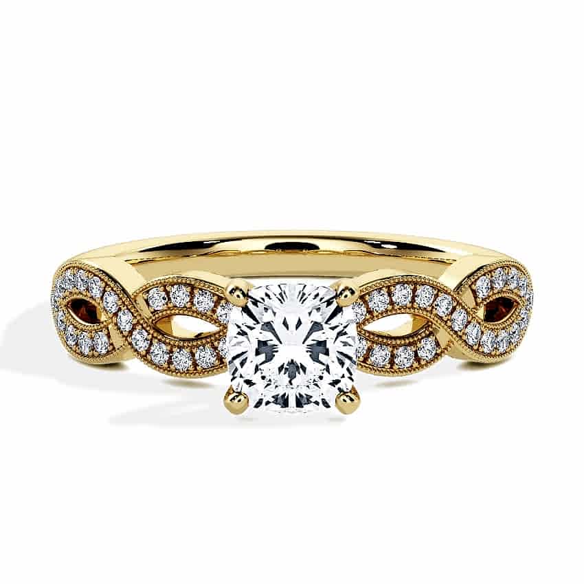 Engagement Ring Yellow Gold - 0.71ct Diamonds - Model N°3020 Cushion, Side-Stone, Pavé