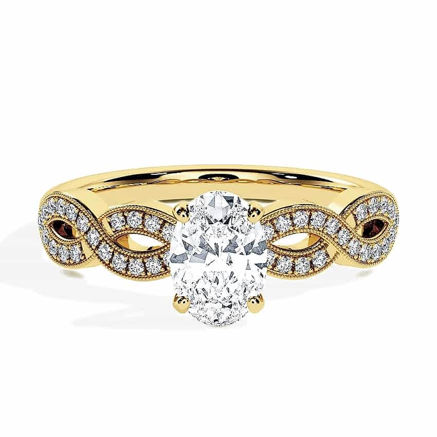 Engagement Ring Yellow Gold - 0.51ct Diamonds - Model N°3020 Oval, Side-Stone, Pavé