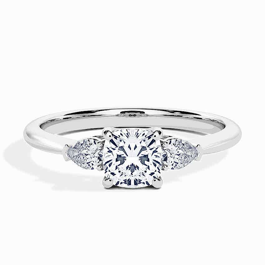 Engagement Ring White Gold - 0.74ct Diamonds - Model N°3304 Cushion, 3-Stone