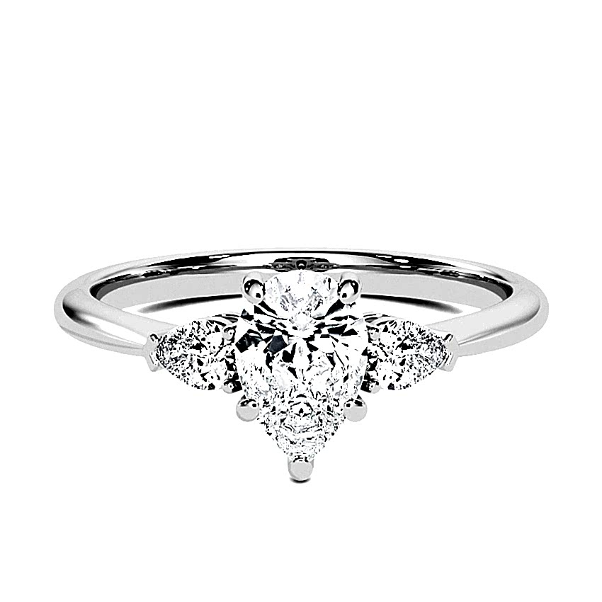 Engagement Ring White Gold - 0.54ct Diamonds - Model N°3304 Pear, 3-Stone