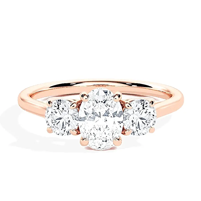 Engagement Ring Rose Gold - 0.50ct Diamonds - Model N°3305 Oval, 3-Stone