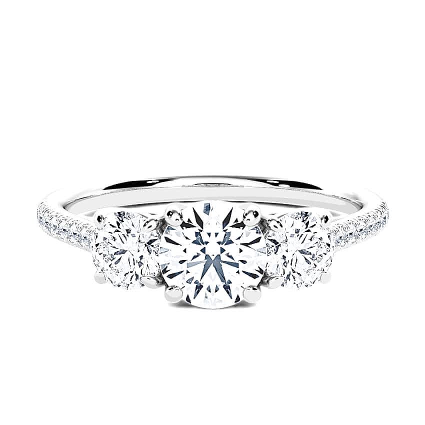 Engagement Ring White Gold - 0.66ct Diamonds - Model N°3305 Brilliant, 3-Stone, Pavé